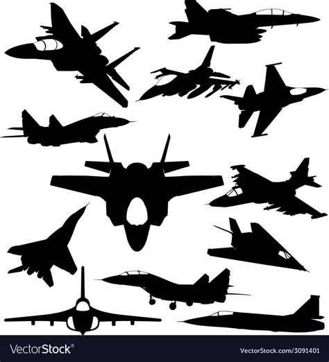 Military Jet Fighter Silhouettes Royalty Free Vector Image