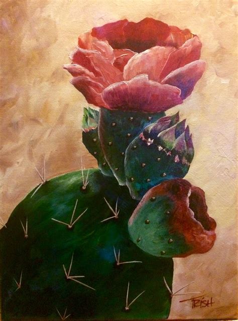 Cactus Flower Acrylic Painting By Trish Jones