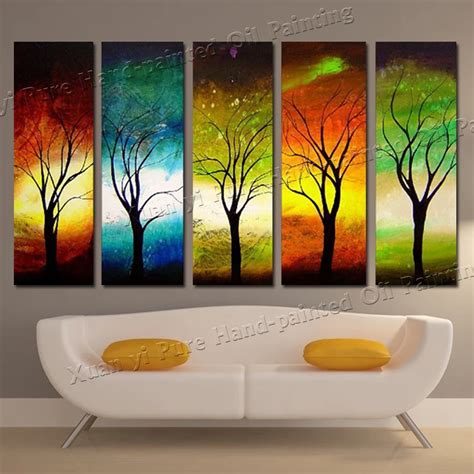 Buy Hand Painted 5 Panel Wall Art Canvas Season Tree