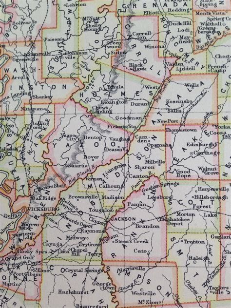 1875 Mississippi Original Antique Map Ms Us State Map United