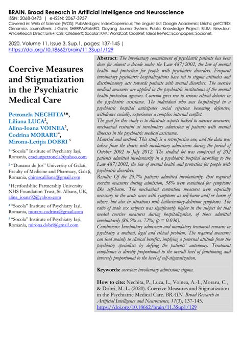 Pdf Coercive Measures And Stigmatization In The Psychiatric Medical Care