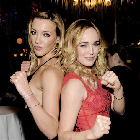 katie cassidy paul blackthorne and caity lotz attend the cw network s 2015 upfront party at p