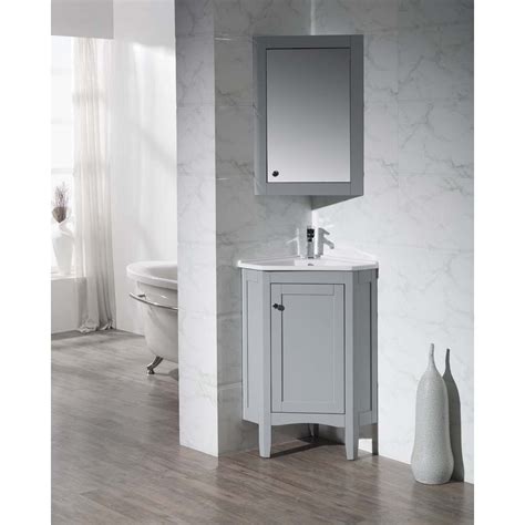 Medicine cabinet with mirrored front. Stufurhome Monte Grey 25-inch Corner Bathroom Vanity with ...