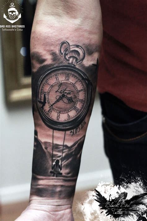 Mountain Clock Armtattoos Wrist Tattoos For Guys Half Sleeve
