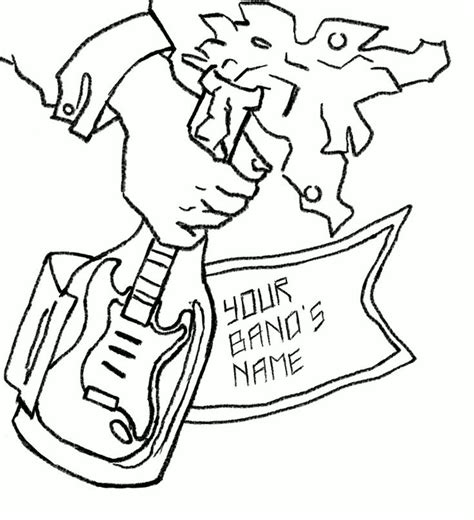 A Black And White Drawing Of A Person Holding A Guitar With The Words
