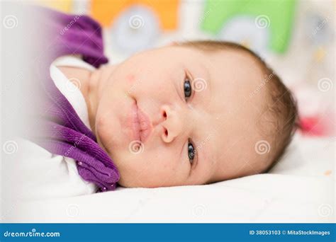 Smiling Newborn Baby Stock Image Image Of Lying Cute 38053103