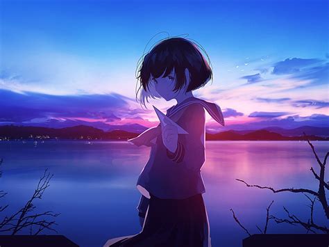 Download 2048x1536 Anime School Girl Horizon Short Hair Twilight