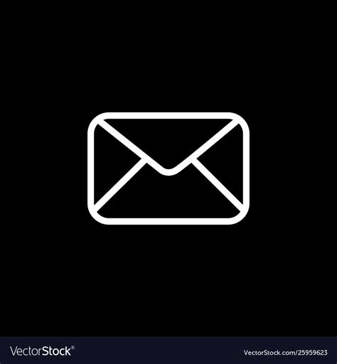 Email Line Icon On Black Background Black Flat Vector Image