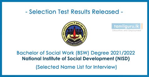 Bachelor Of Social Work Degree Nisd Selection Test Results 2021