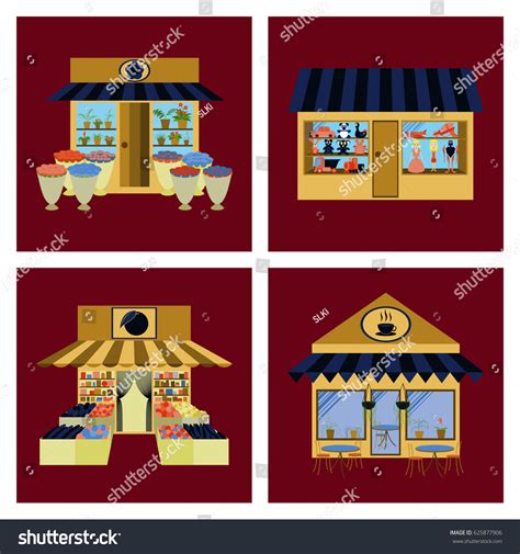 Shops Stores Icons Set Flat Design Stock Vector Royalty Free