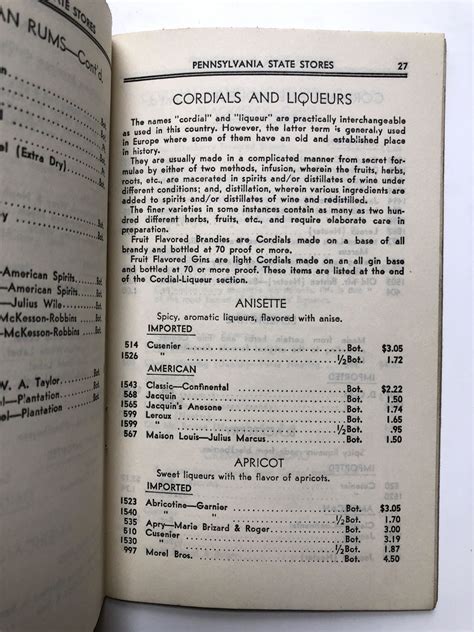 State Store Pennsylvania Liquor Control Board 1938 Price List No 14
