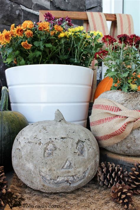 Concrete Pumpkin Craft DIY Tutorial - Fox Hollow Cottage
