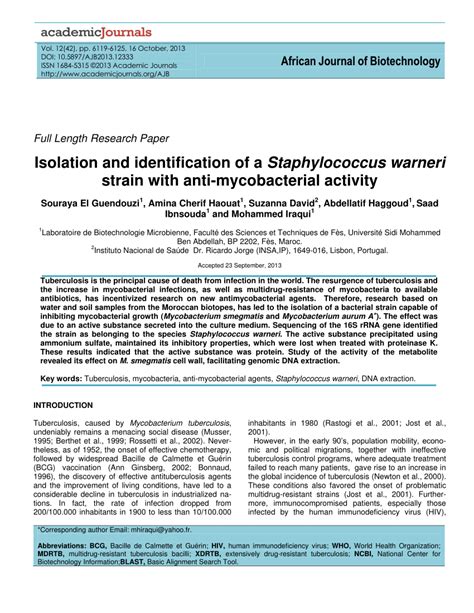 Pdf Isolation And Identification Of A Staphylococcus Warneri Strain