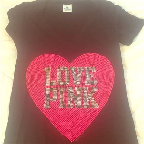 Pink By Vs V Neck Bedazzled Pink V Neck Pink Victorias Secret Tops