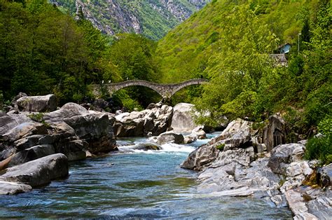 Pictures Switzerland Verzasca Valley Nature Bridges Forests River