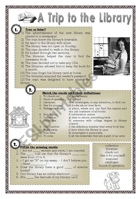 A Trip To The Library Esl Worksheet By Yuliya888
