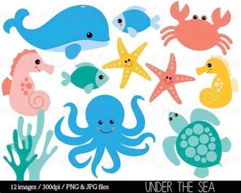 Sea Animal Clipart Under The Sea Baby Sea Creatures Clip Etsy