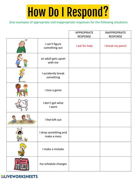Appropriate Vs Inappropriate Responses Online Worksheet For Grades All