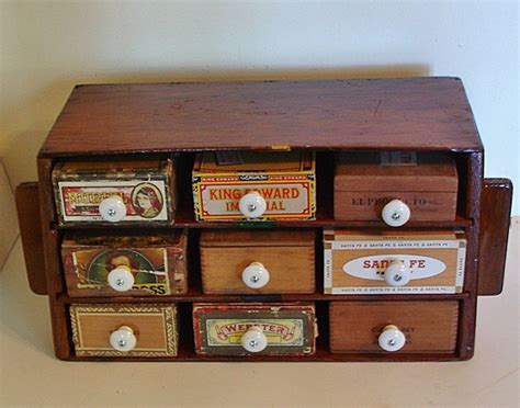 Folk Art Cigar Box Storage With Vintage Components Dealer 413