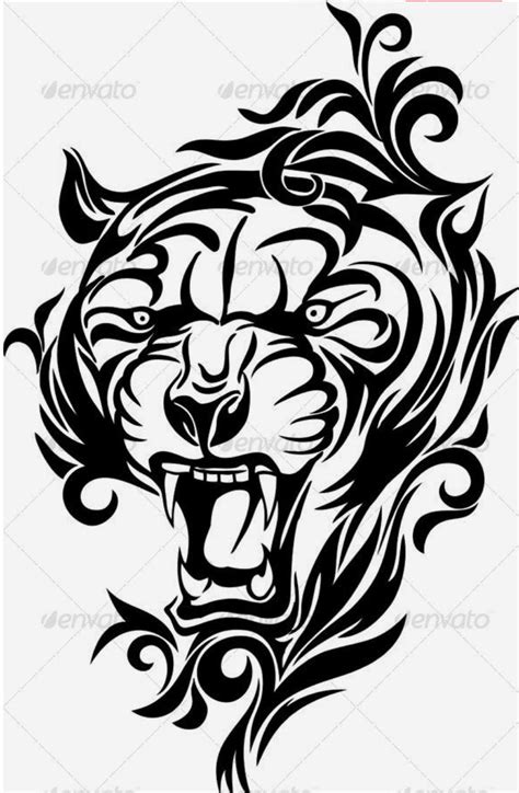 A Black And White Tiger Head Tattoo Design