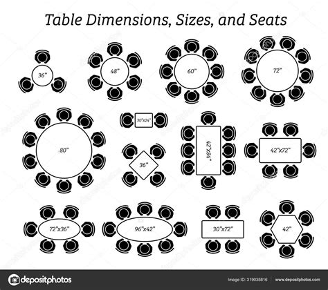 Oval Rectangular Table Dimensions Sizes Seating Pictogram Icons Depict Top Stock Vector Image By