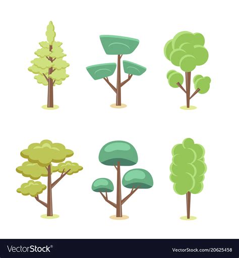 Set Of Cartoon Abstract Stylized Trees Natural Vector Image