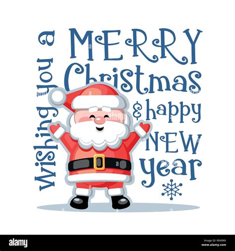 Merry Christmas And Happy New Year Greeting Card With Funny Santa