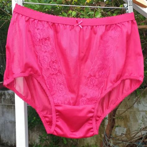 vtg hot pink nylon panties granny lace bikini silky brief size 9 10 hip 40 50 19 04 picclick