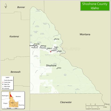 Map Of Shoshone County Idaho Showing Cities Highways And Important
