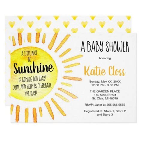 A Ray Of Sunshine Baby Shower Invitation 1000 In 2020