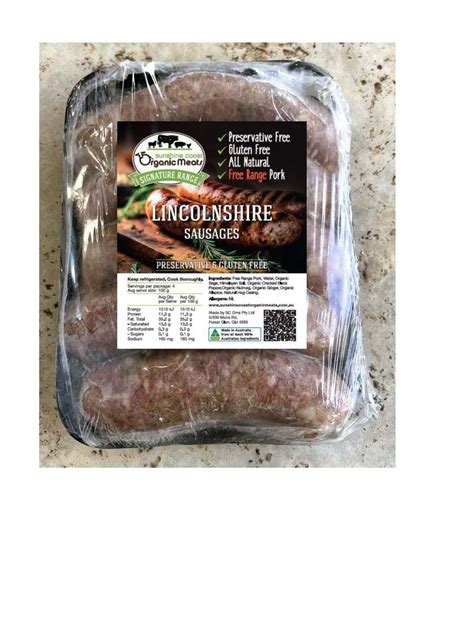 Lincolnshire Sausages Pork 5 Pack Preservative Free Gluten Fre