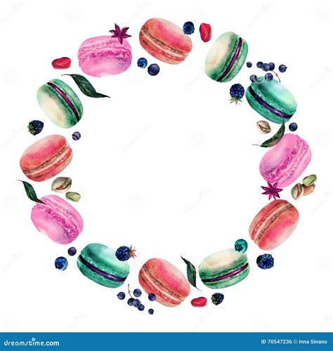 Watercolor Macaron Round Frame Stock Vector Illustration Of Macarons