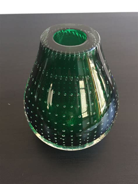 Green Glass Vase Air Bubble Shape Vase Short Round Vase Etsy
