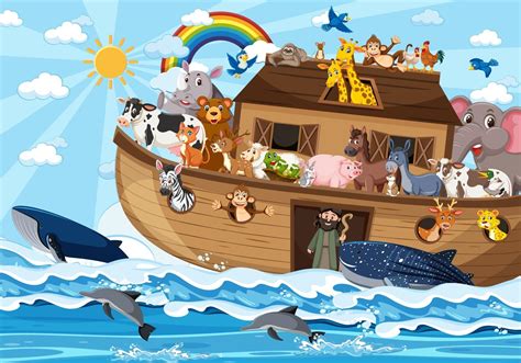 Noahs Ark With Animals In The Ocean Scene 2896172 Vector Art At Vecteezy
