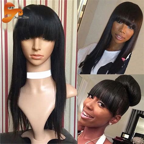 Full Lace Front Human Hair Wigs With Bangs Virgin Brazilian Full Lace