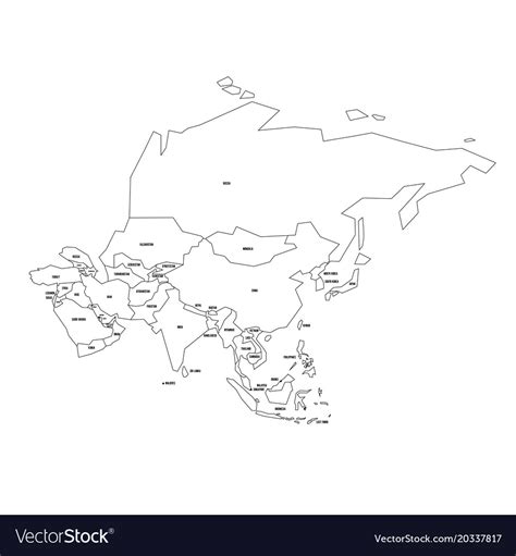 Political Map Of Asia Simplified Thin Black Vector Image