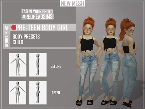 Pre Teen Body Presets At Redheadsims Sims 4 Updates