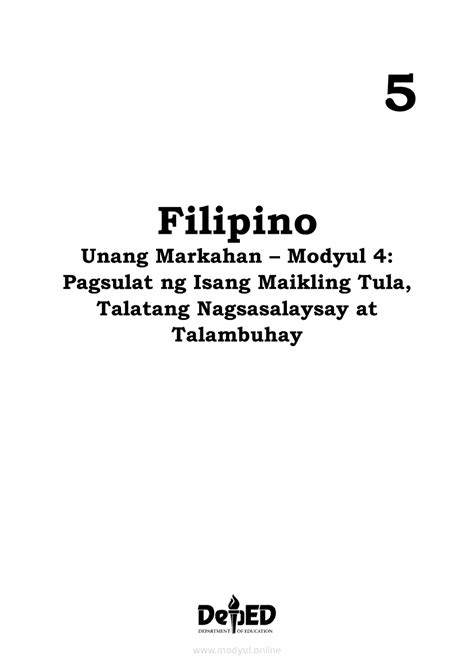 Filipino 5 Modyul 4 Pagsulat Ng Isang Maikling Tula Talatang Vrogue
