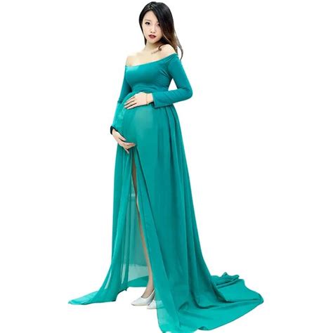 Smdppwdbb Maternity Dress Photo Shoot Maxi Maternity Gown Split Front