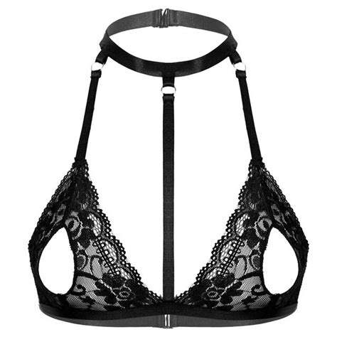 Womens Sexy Open Cups Bra Tops Erotic See Through Sheer Mesh Lingerie Bare Breast Underwired Bra