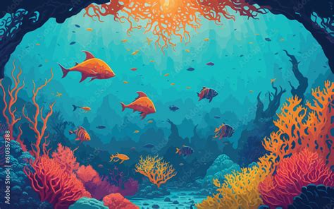 Vector Style Background Image That Portrays An Underwater Paradise