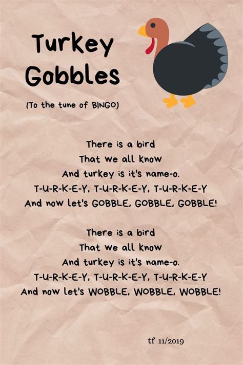 Turkey Song or Rhyme | Turkey songs, Thanksgiving songs, Turkey theme