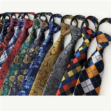 Pre Tied Silk Neck Ties For Men 8cm Adjustable Zipper Ties Paisley Men