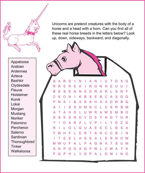 Horse Word Search To Print Activity Shelter
