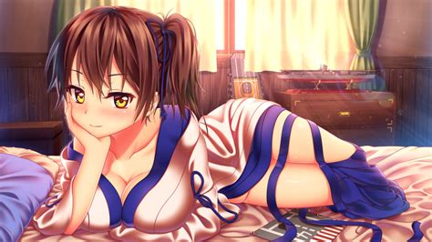 nazu na kaga kancolle kantai collection highres 10s 1girl bed breasts brown hair