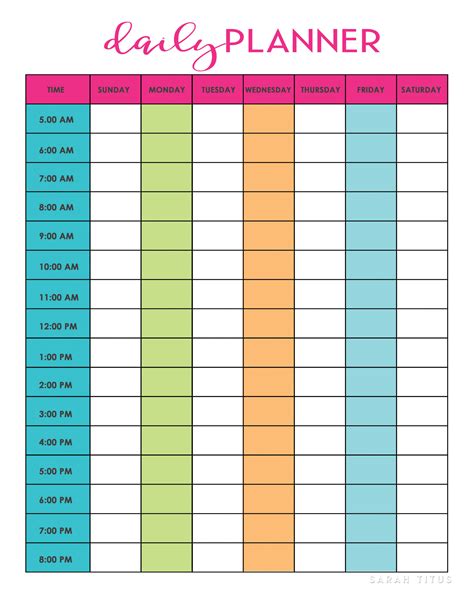 Printable Daily Schedule Sheets