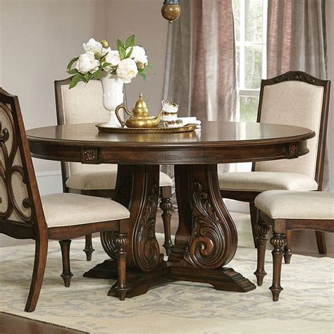 Ilana Round Dining Table Antique Java Round Pedestal Dining Table