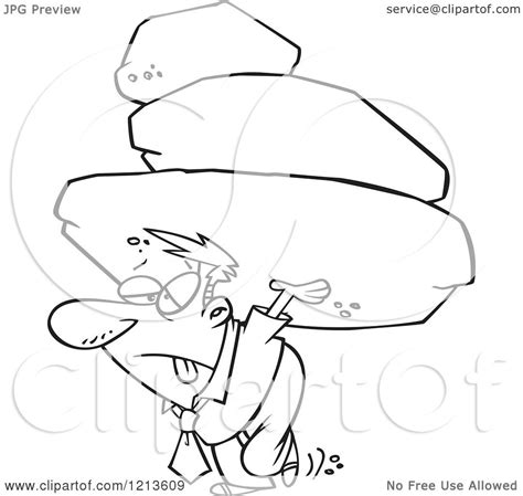 Cartoon Of A Black And White Exhausted Businessman Carrying The Burden