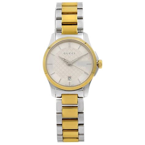 Gucci G Timeless Two Tone Silver Dial Steel Quartz Ladies Watch