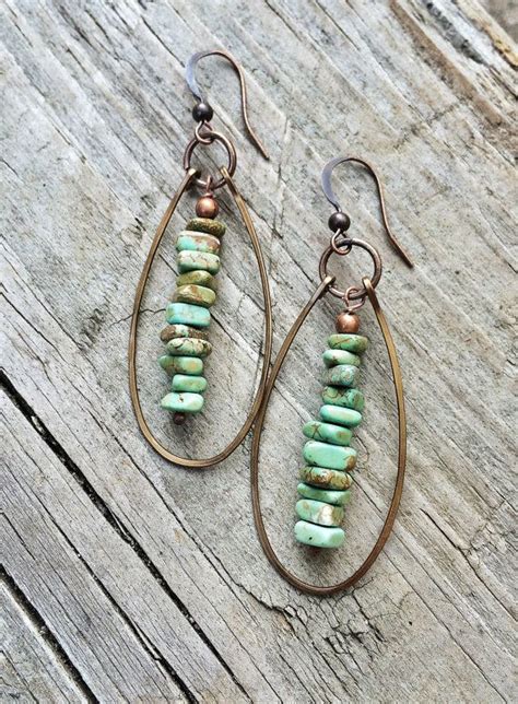 Turquoise Earrings Turquoise Jewelry Copper Jewelry Boho Etsy